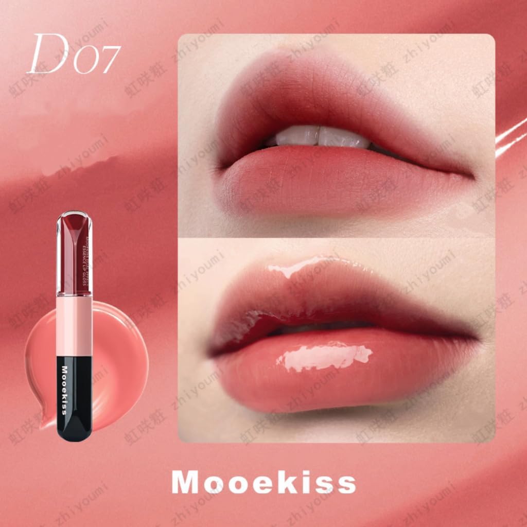 Mooekiss Double Ended Lip Gloss, Matte Lip x Essence, 2 in 1 Moisturizing Lip Cream, Mirrored Feel, Popular, Does Not Fall Off, Moisturize, Long Lasting, High Color Lipstick, Lip Mask, Does Not Stick