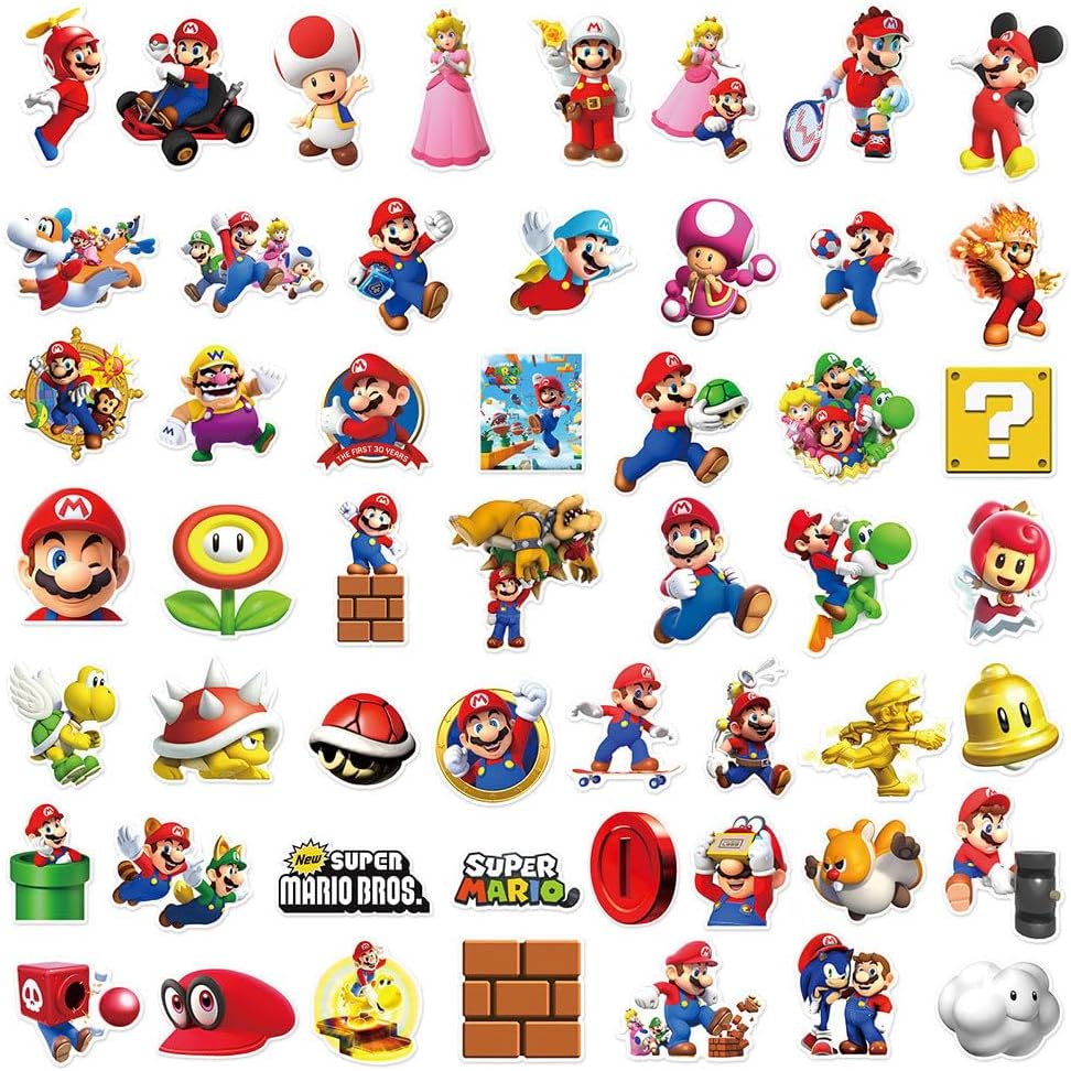 Mario Super Mario Sticker Collection Sticker Set, Anime, Manga, Cute, Notebook, Children's Stickers, Waterproof PVC Stickers, Character Goods, Popular, Pictures, Gift, DIY Decoration, Letter, Mobile
