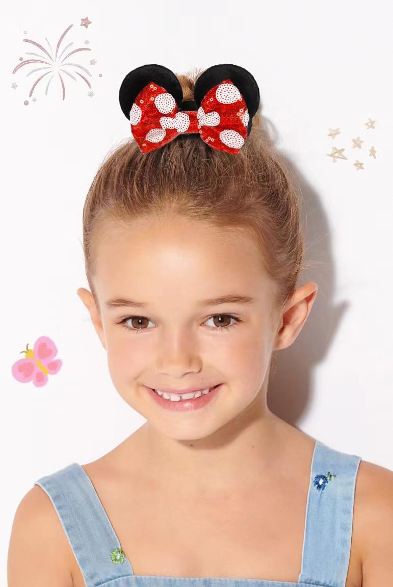 Lazos de pelo con lentejuelas para mujer, lazos de terciopelo con orejas de ratón para coleta, recuerdos de fiesta, disfraz de cosplay, accesorios lindos, rojo y negro