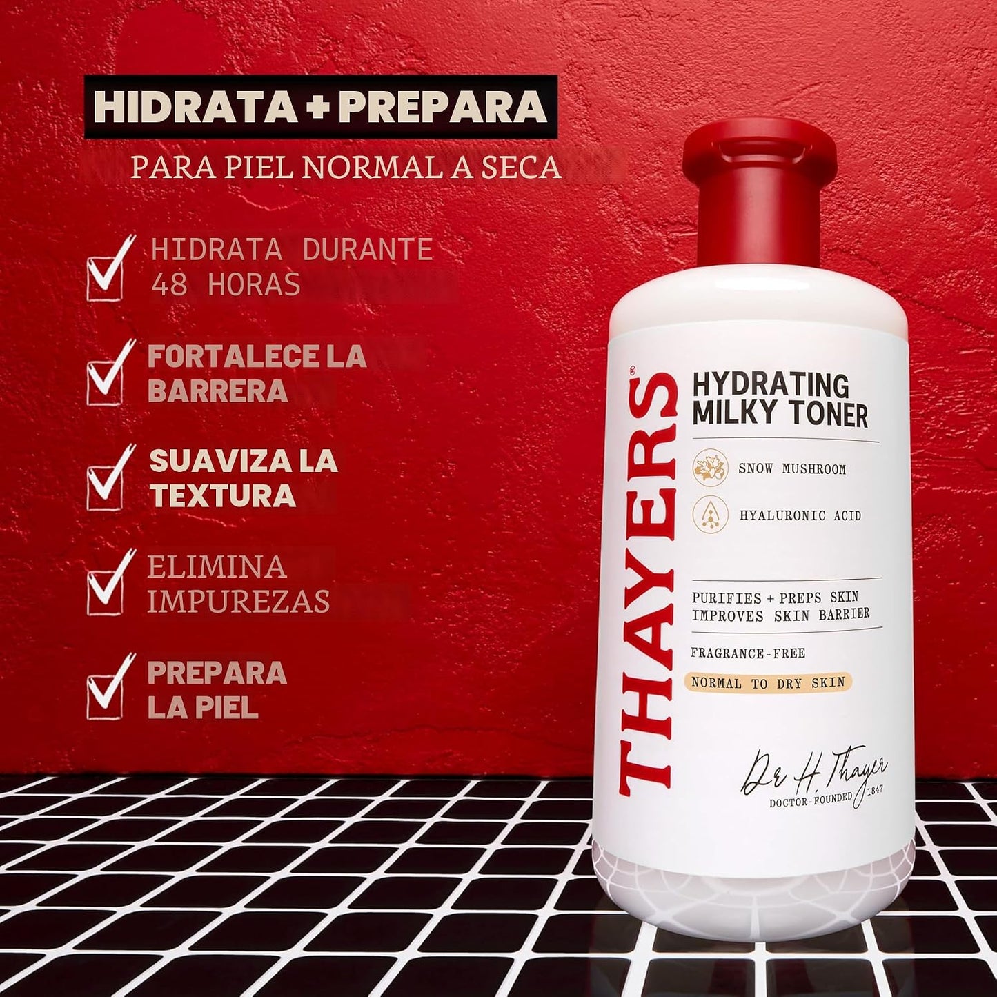 THAYERS Tónico facial lechoso para el cuidado de la piel con Tremella de hongos y ácido hialurónico, tónico facial suave natural, para piel seca y sensible, 12.0 fl oz