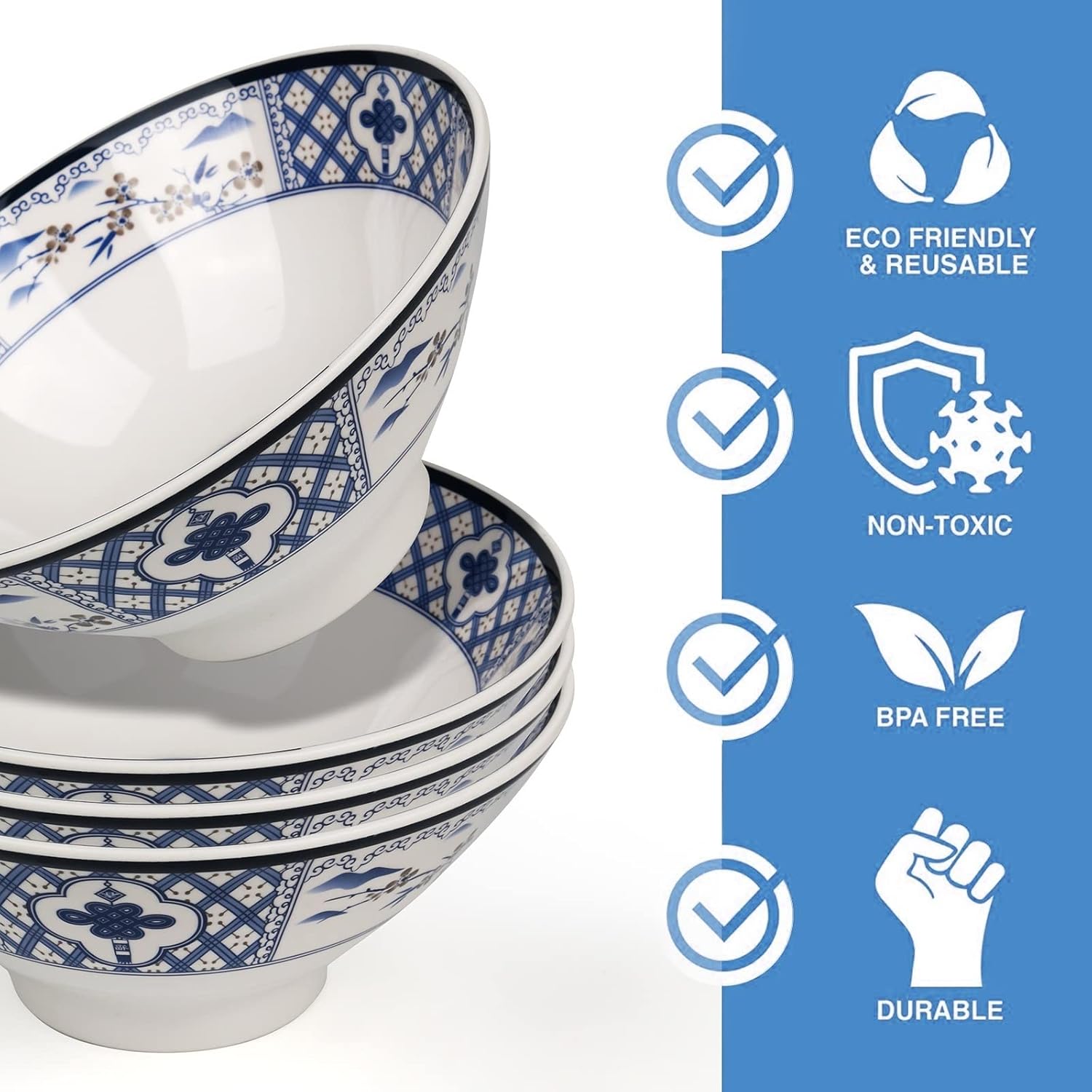 Japanese Ramen Bowl, Instant Ramen Bowl, For Udon, Buckwheat, Fo, Noodles, Breakfast, Melamine Material, Soup Bowl, Melamine Ramen Bowl, Plastic Ramen Bowl, Soup Bowl (Color: 4 sets/White, Size: 8 inches)