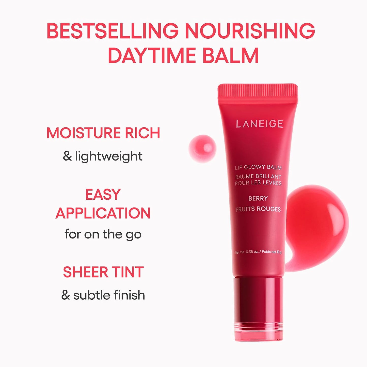 LANEIGE Lip Glowy Balm: Sheer Tinted Lip Treatment Balm Tube with Shea & Murumuru Butters for Hydrating, Moisturizing, Glossy, Non-Sticky Shine, Berry | Korean Skin Care