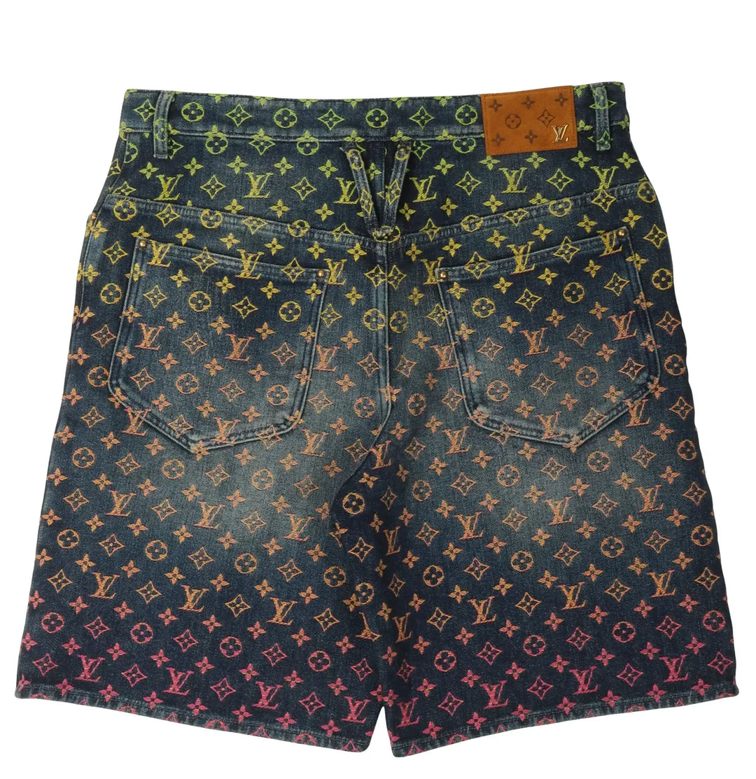 LOUIS VUITTON 'RAINBOW MONOGRAM' SHORT-SLEEVED DENIM SHORT SET