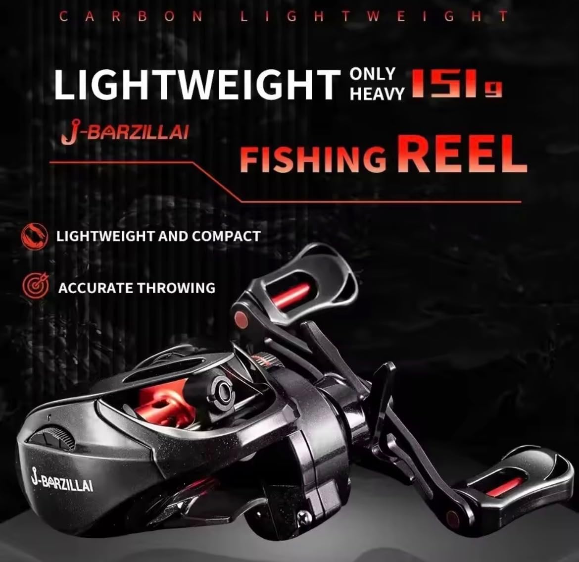 J-BARZILLAI Lightweight 5.3 oz (151 g) Bait Reel, Magnetic Brake, Vertical Reel, Equipped with Drag Sound