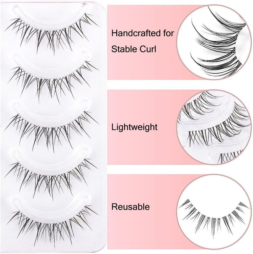 5 Pairs Cartoon Eyelashes Clear Band False Eyelashes Japanese Cosplay Anime Eyelashes Thin Band Thin Eyelash Extensions Looks Like Natural Eyelashes (W31)