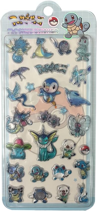 3D Pokemon Stickers, 4 Pieces, Relief Sticker Set, Pikachu Marshmallow Style, Tile, Notebook, Cute, Gift for Kids, Popular, Small Item