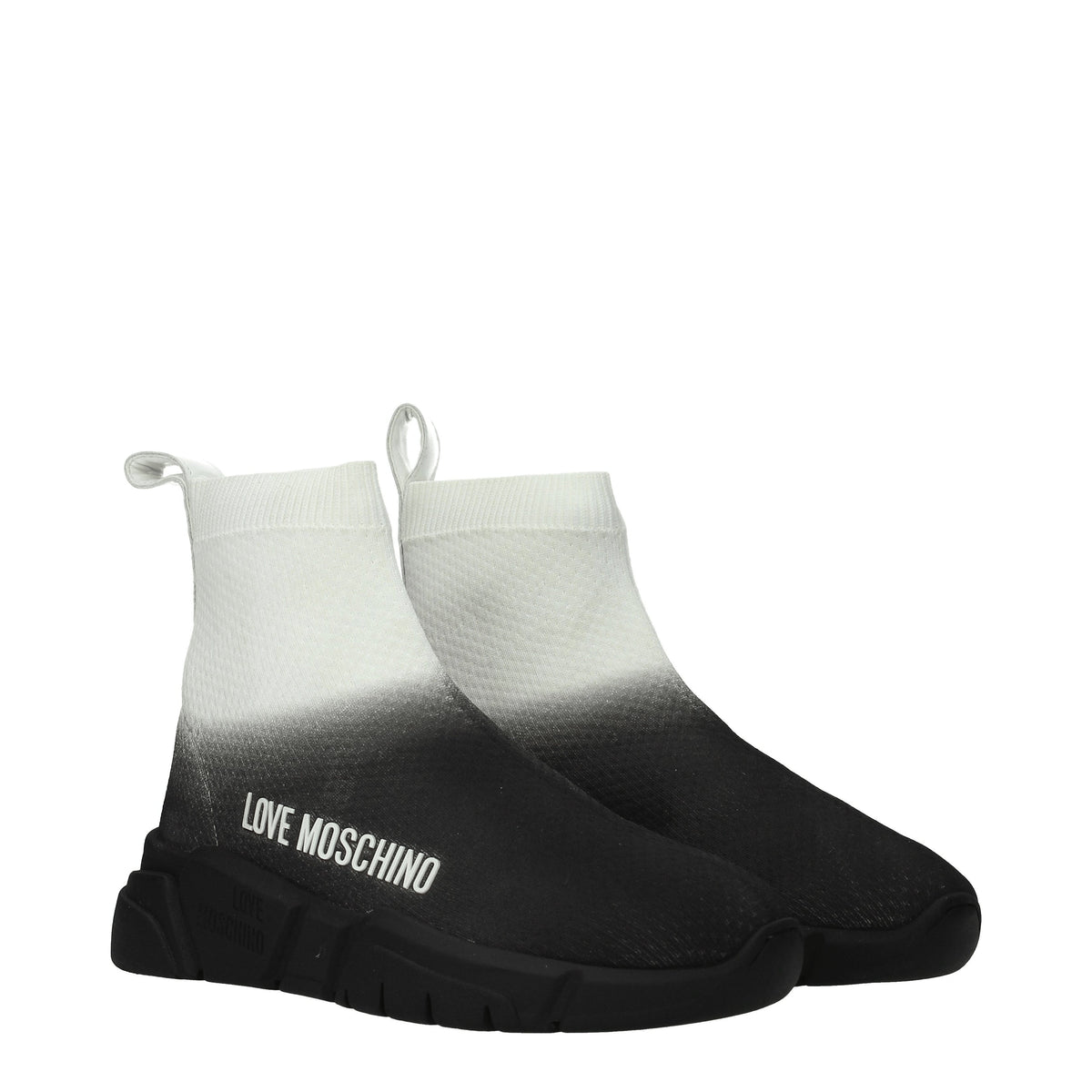 Moschino モスキーノスニーカーの女性ファブリックブラック/ダーティホワイトが大好きです - Image 3