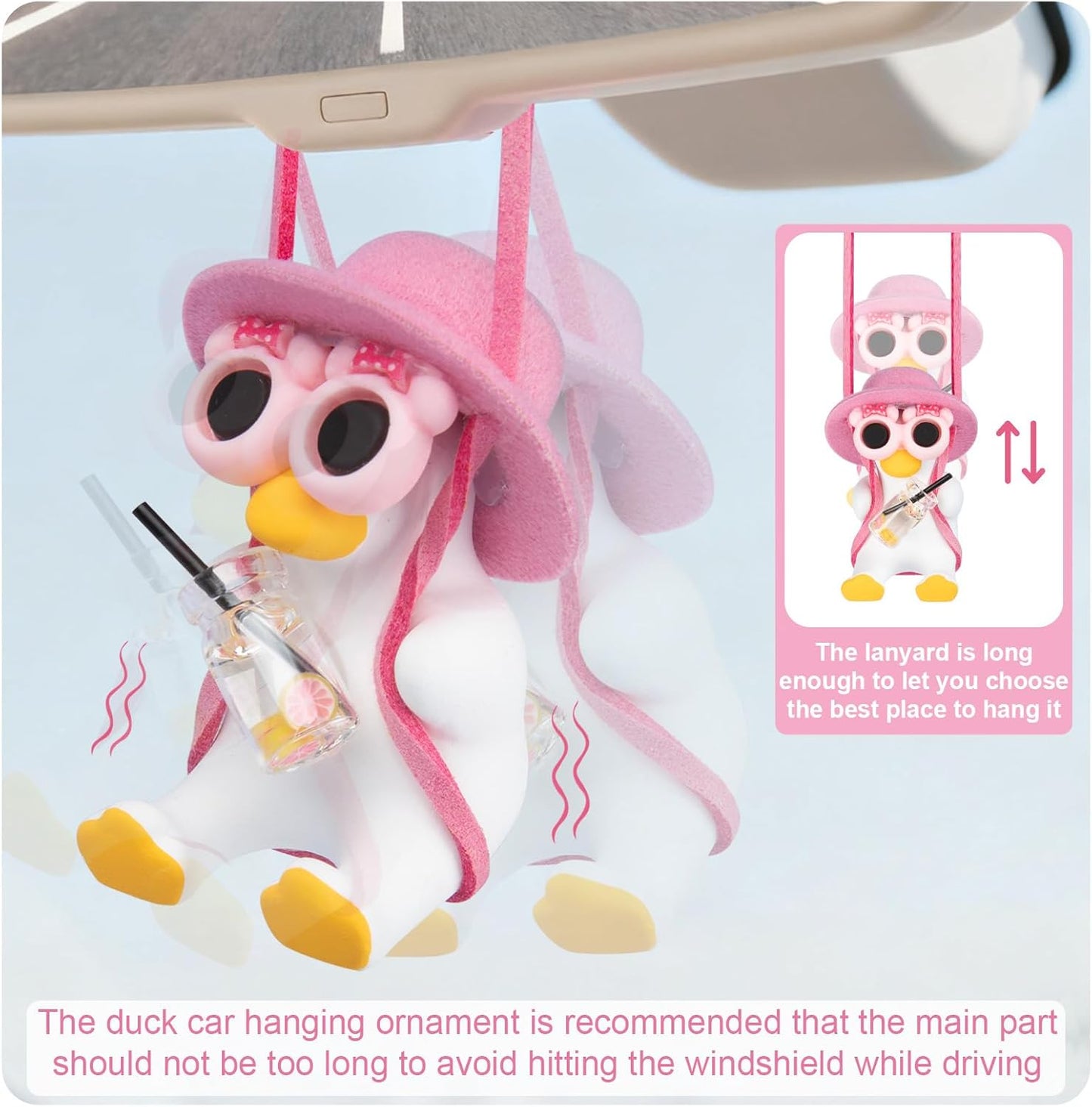 Adorno de pato oscilante para colgar en el auto, lindo pato colgante para el espejo del auto, accesorios rosas para el espejo retrovisor, decoración bonita para autos, accesorios divertidos para autos