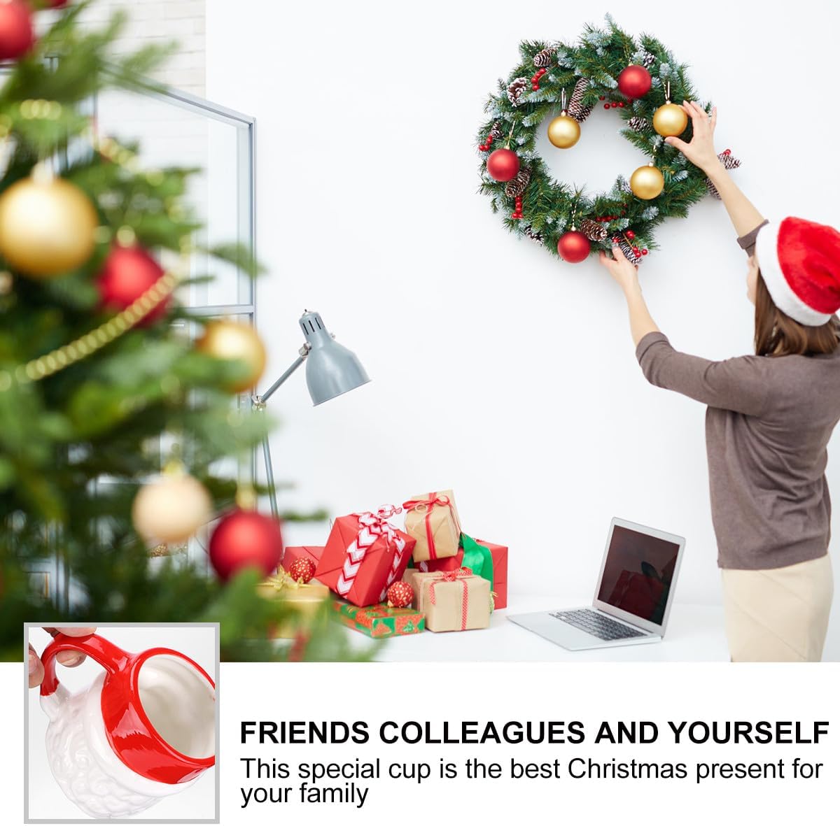 1ピーシークリスマス限定サンタクロースマグカップ 耐久性あるオフィス用ティーカップ ホットドリンク対応 贈り物に ランダムカラー