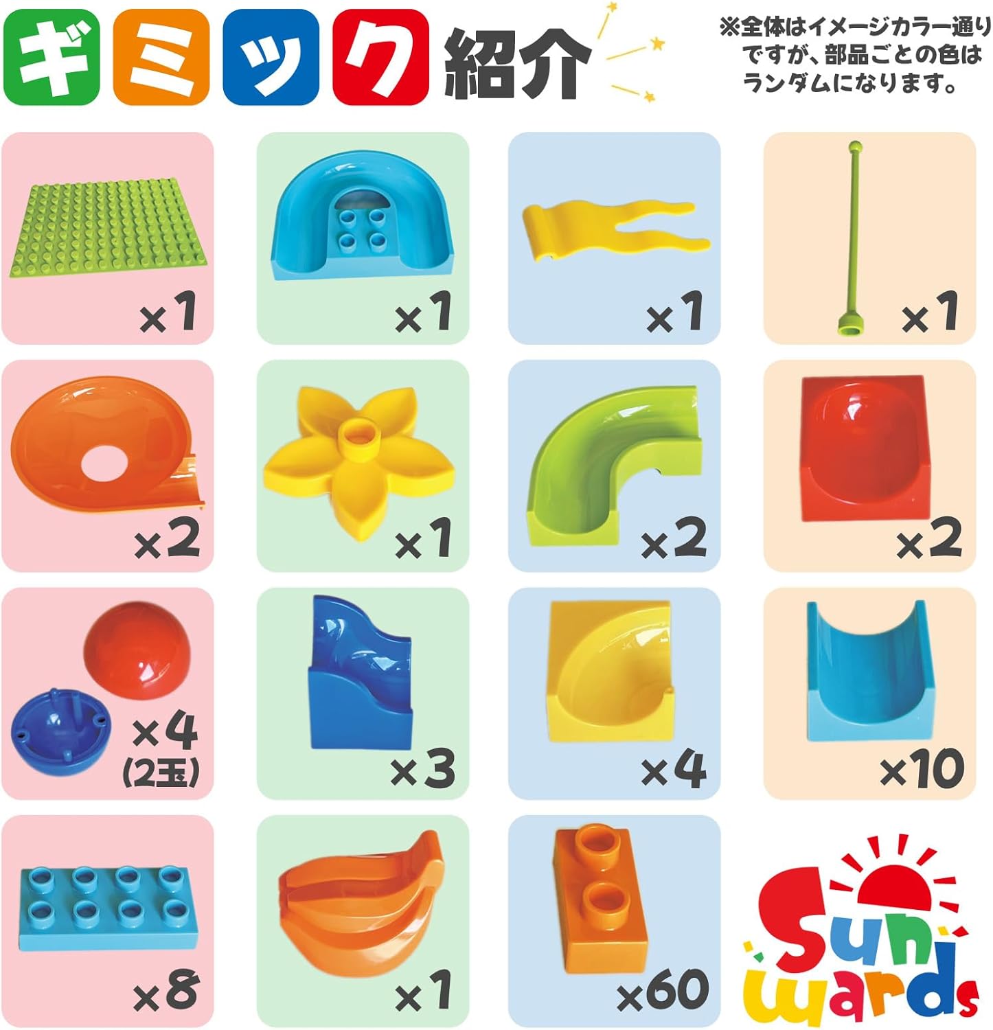 Sunwards Block Coaster, Duploblock, Gift Ready Package, Duplo Anpanman Block, Pythagora Switch, Educational Toy, Marble Roll, Slope Toy, Block, Ball Roll, Present, Base Plate (100 Pieces, Normal