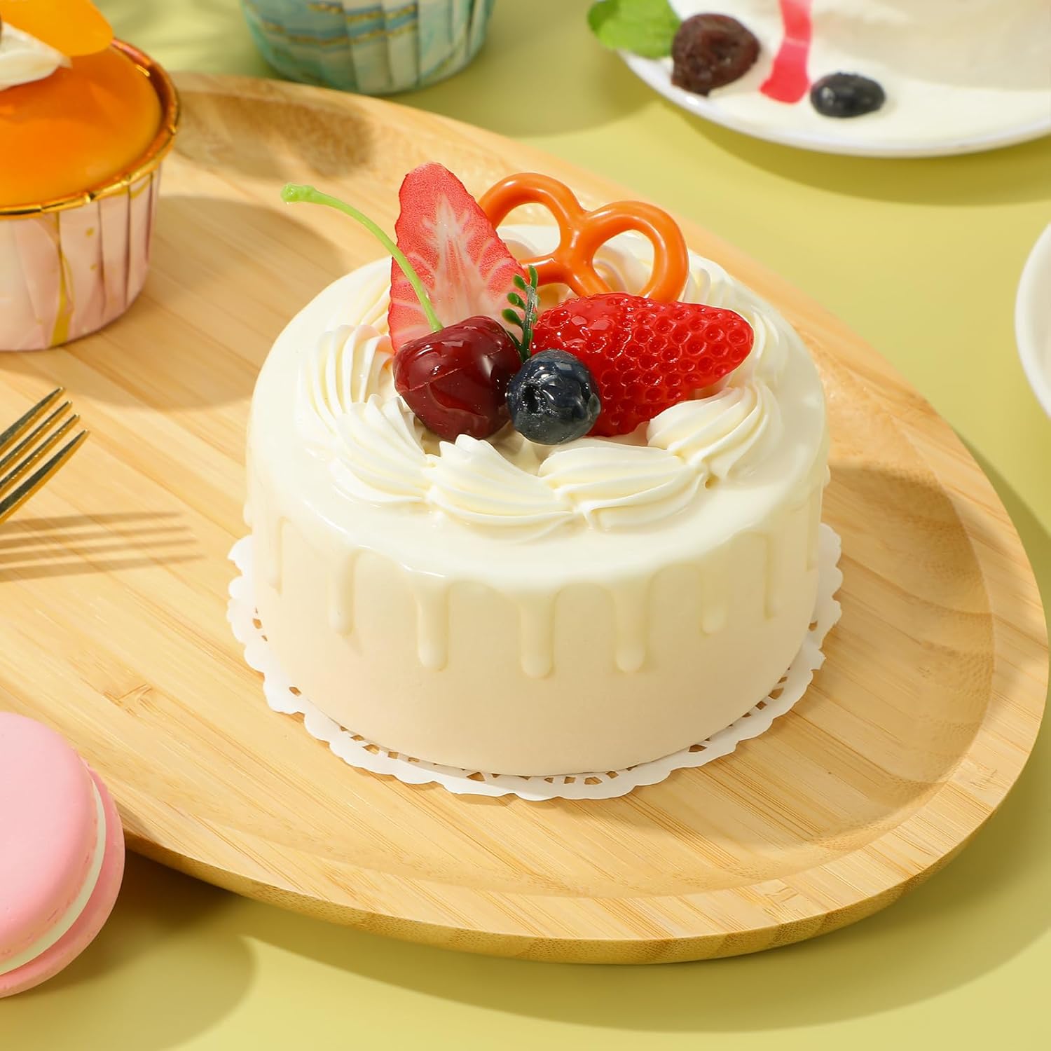 Generic Dummy Cake Fake Cake Food Model Toy Lifelike Realistic Specimen Clay Cake Dummy Cake Base for Birthday Anniversary Photography Half Birthday