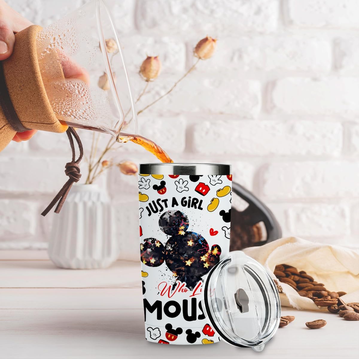Inspired Cartoon Mouse - Taza de café mágica para amantes del ratón, regalos temáticos de animales para mujeres, niñas, sobrinas, amistad, cumpleaños, Navidad, 20 onzas, taza térmica de viaje de acero inoxidable con aislamiento