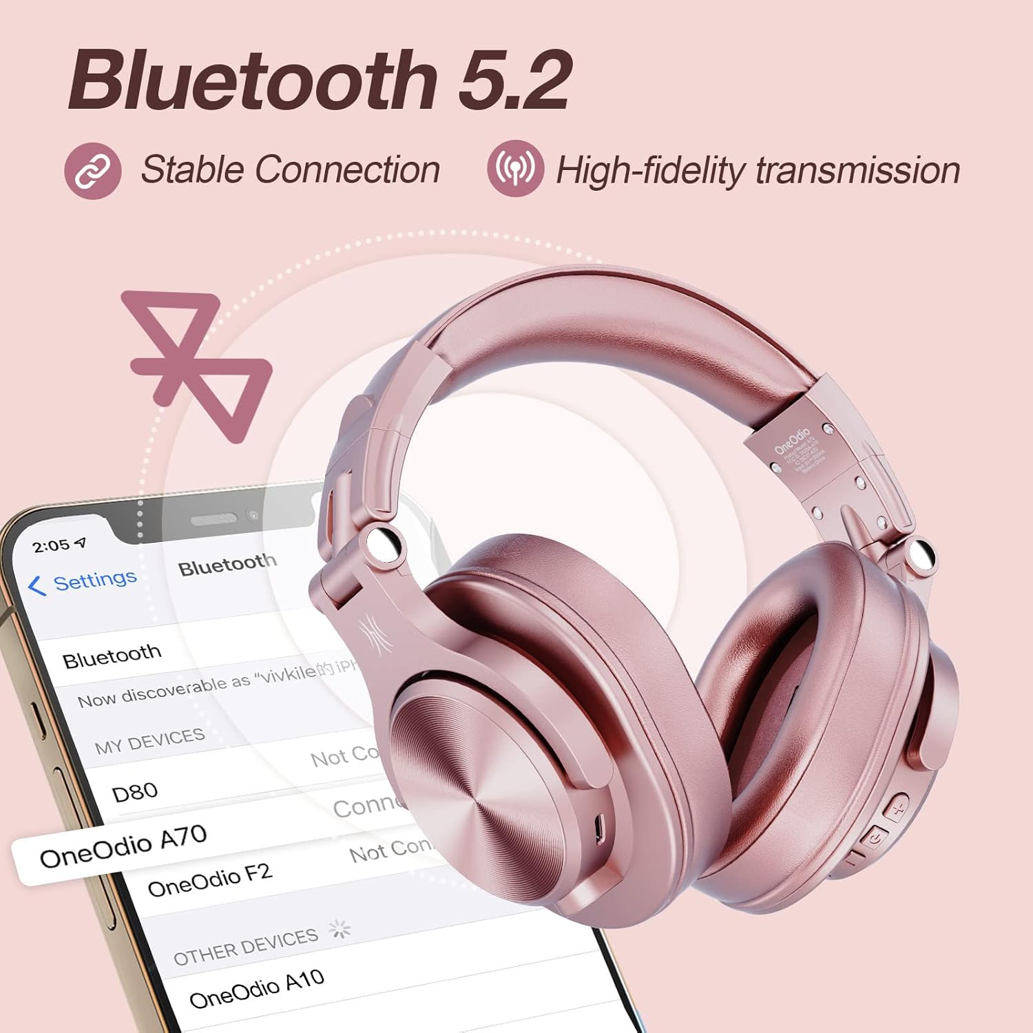 OneOdio A70 Bluetooth Over-Ear Headphones, Wireless Headphones, 72 Hours Playtime, 3.5mm/6.35mm Jack, Studio Monitor, Mixing, DJ, Guitar Amplifier, For Laptop, PC, Tablet