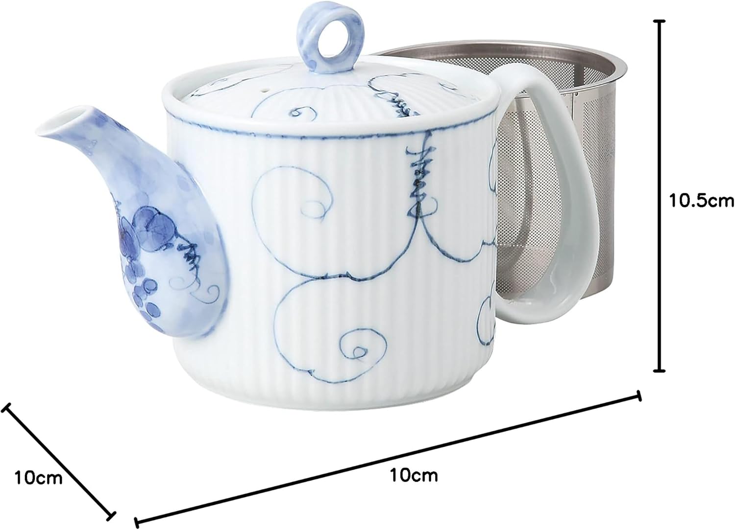 西海陶器 波佐見焼 急須 大きい 軽量 唐草ぶどう柄 ティーポット容量約 475ml 洗いやすい 茶漉し 付 (スーパーステンレス 茶こし付) はさみやき 食器 紅茶 お茶 緑茶 和食器 日本製 12740