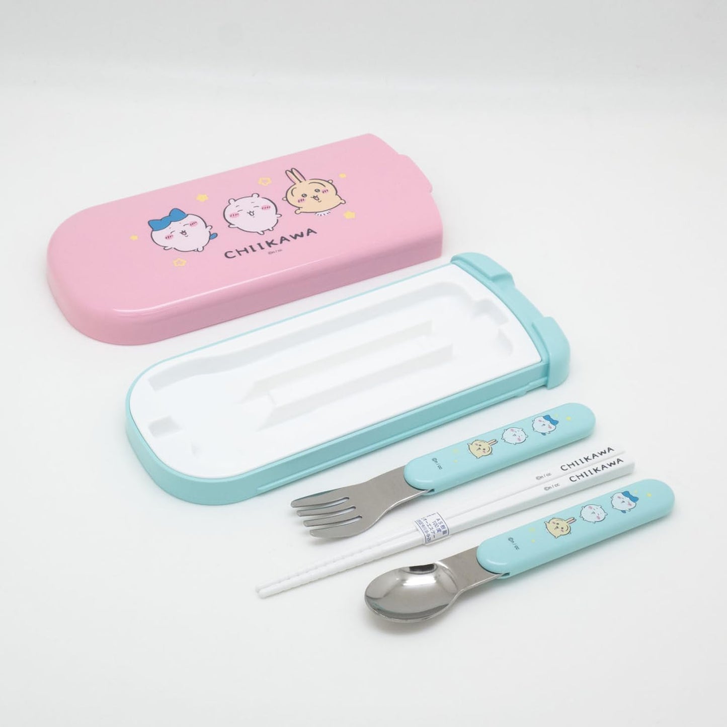 OSK CT-20 Chopsticks, 6.5 inches (16.5 cm), Spoon, Fork, Pull Lid, Trio Set, Chiikawa, CKW No.5, Made in Japan, Antibacterial, Dishwasher Safe