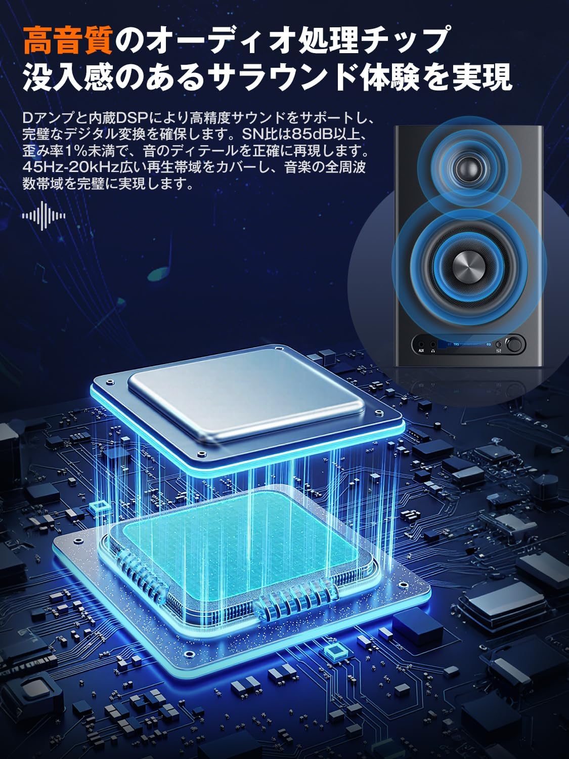 YOPIN Monitor Speaker Bluetooth 5.4 Switchable Between Three Modes (Monitor, Music, Theater) 4-Inch Mid-Bass Speaker 45Hz-20kHz Wide Frequency Range 60W Speaker Bluetooth Fiber Optic/TRS/HDMI/RCA/AUX