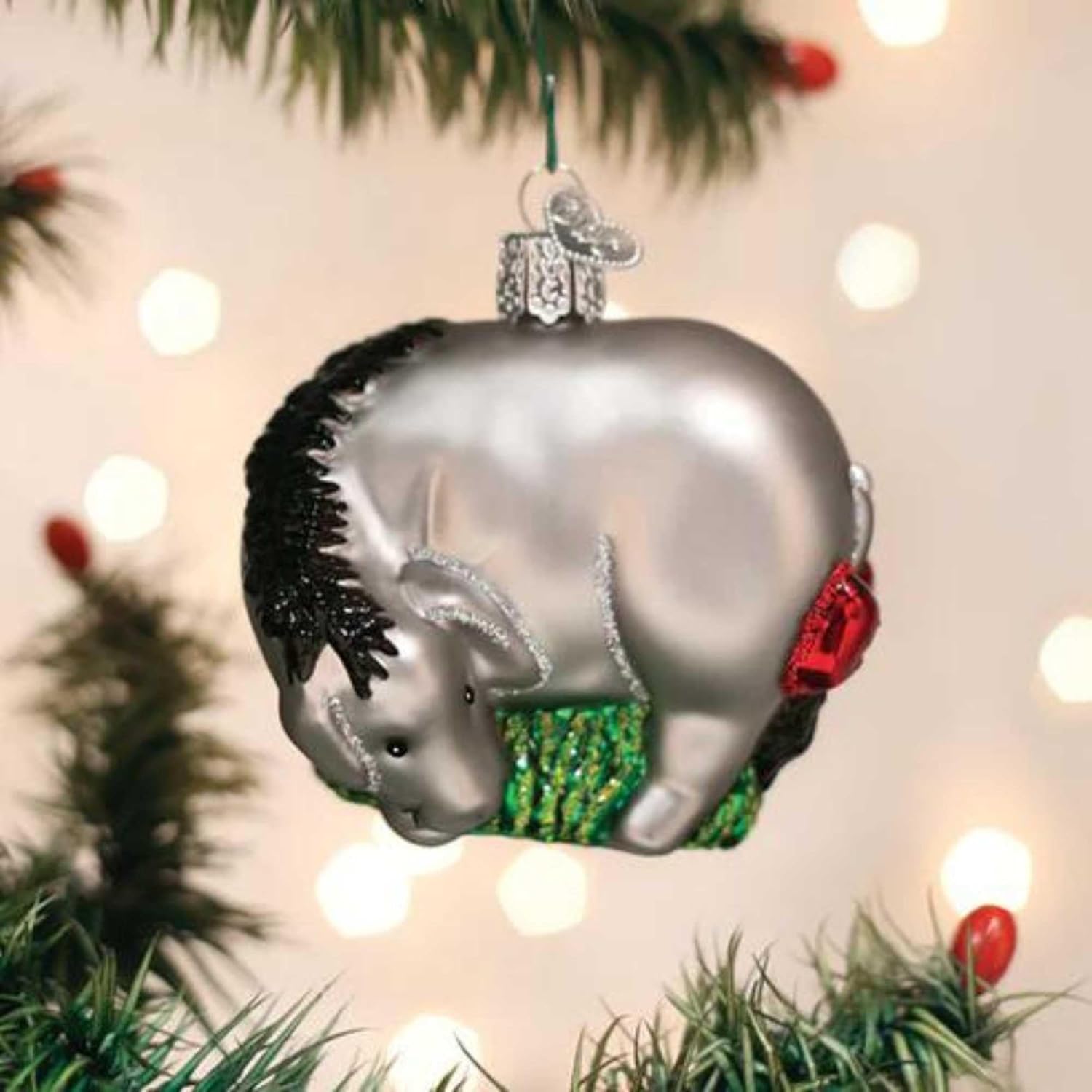 Old World Christmas - Adorno de vidrio soplado Eeyore para árbol de Navidad, decoración festiva hecha a mano, colección Winnie The Pooh