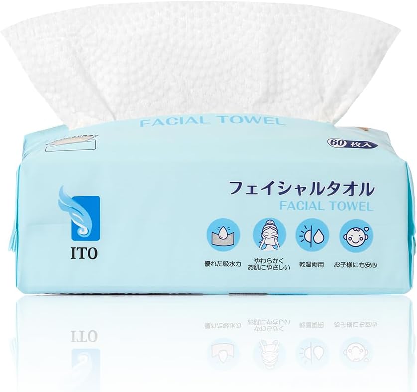 ITO Facial Towels, 3 Sets of 60 Sheets, For Tackling Sensitive Skin and Rough Skin, Disposable Towels, Cleansing Towels, Facial Towels