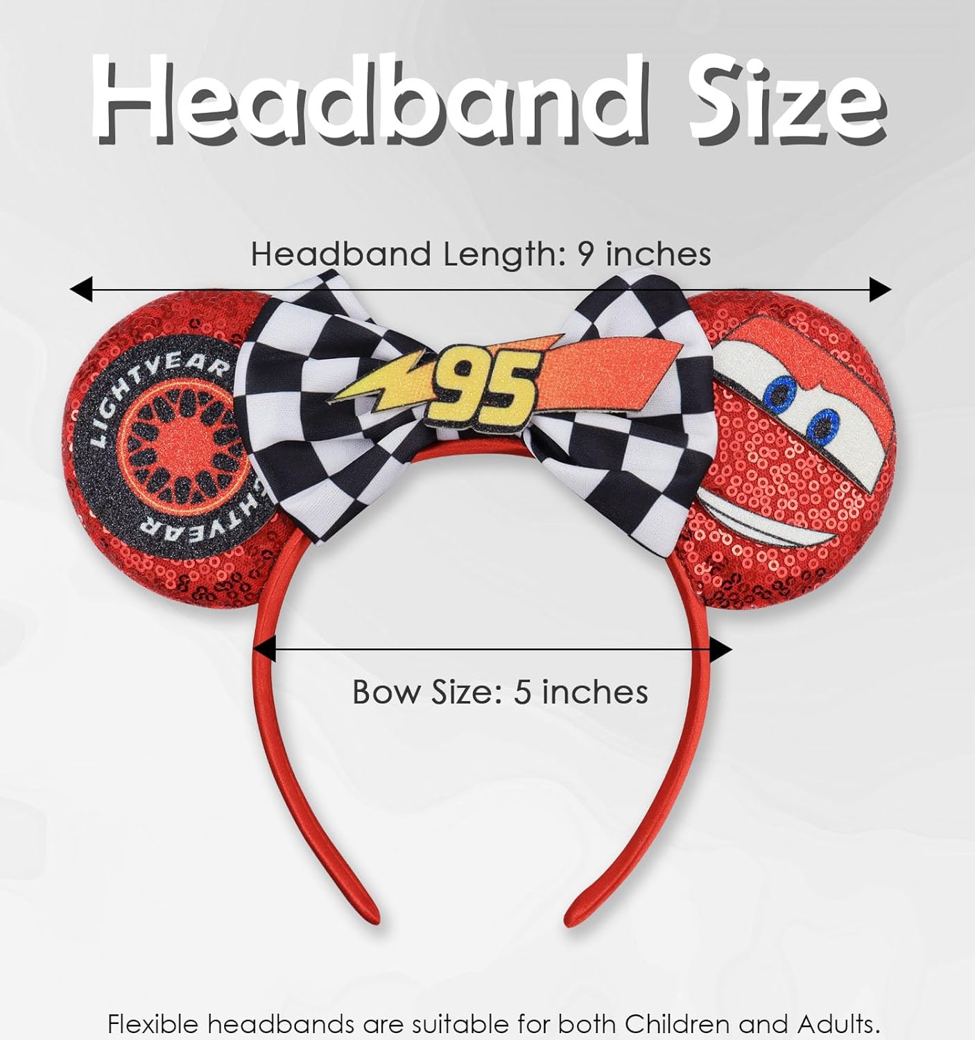 Diadema con orejas de ratón, diadema con orejas de auto de Lighting McQueen para fiesta de cumpleaños de niños - Diadema con orejas de auto