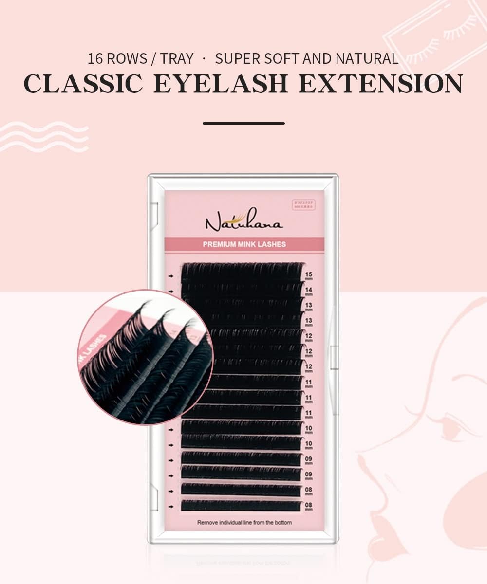 heaven`s seven Natuhana Eyelash Extensions Matsueku Self Luxury Mink Extensions C Curl Thickness 0.05 Length 8mm-15mm Mix (C Curl 0.12mm)