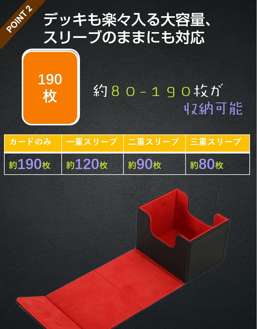 Venssu Deck Case, Trading Card Case, Storage Box, Side Loading Magnet, PU Leather, 120 Pieces, Small, Compatible with "Yu-Gi-Oh! Pokemon, Duema, Various Card Games" Sleeve (Black (Red Interior))