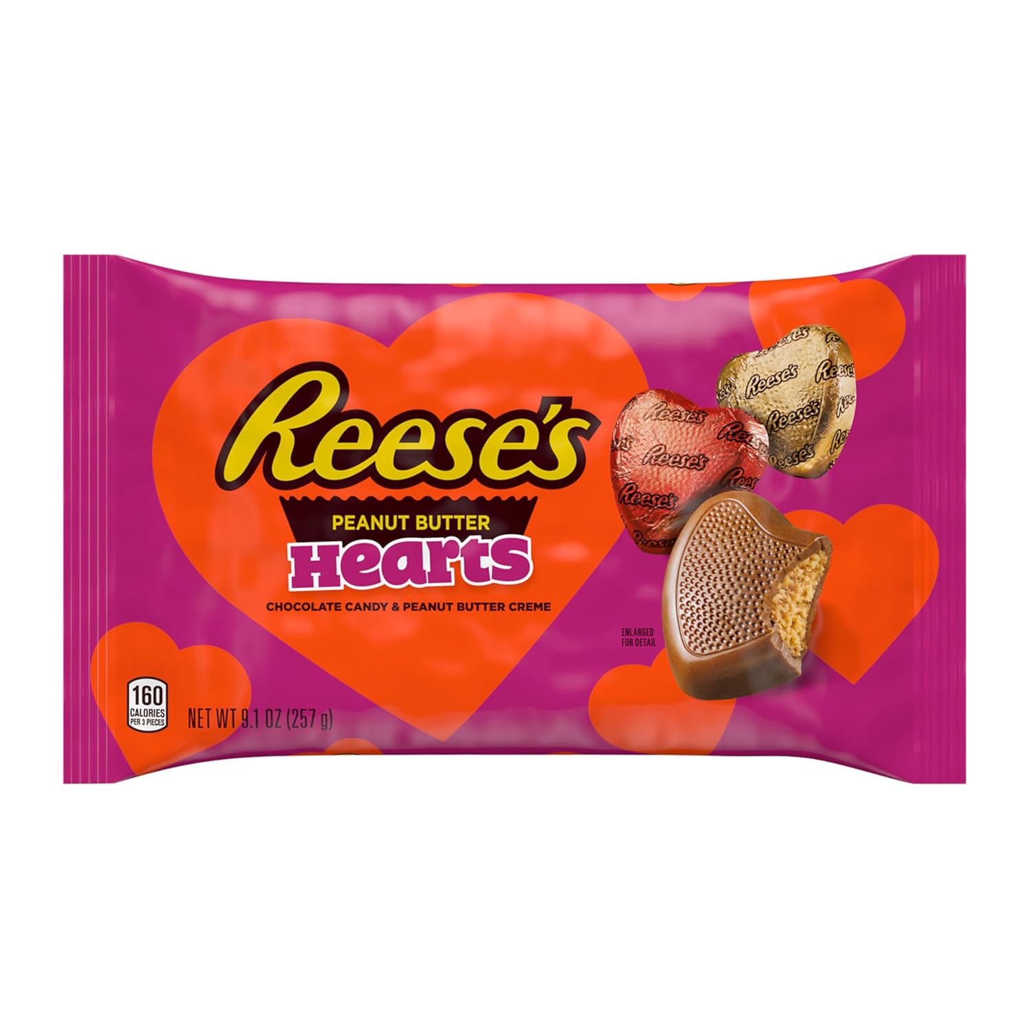 REESE'S Corazones de crema de mantequilla de maní de chocolate, bolsa de dulces de San Valentín, 9.1 onzas