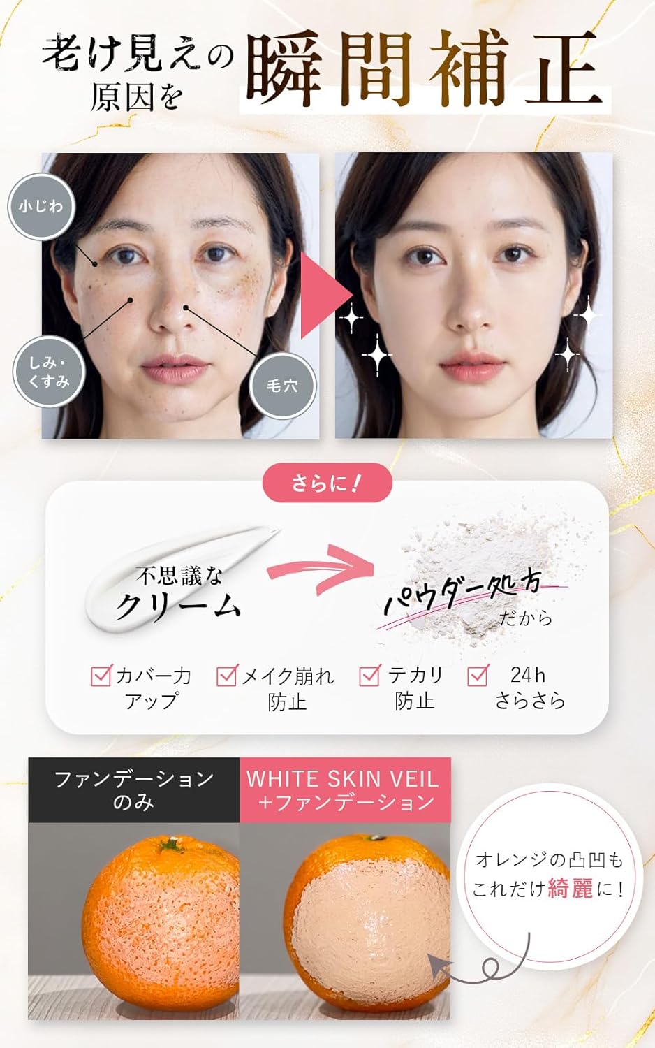 【For Korean-like dewy skin】White Skin Veil Pore Concealer Makeup Base Korean Cosmetics Foundation High Coverage Base Primer Cream Foundation Pore Care Pore Concealer Primer Additive-Free Non-crumbling