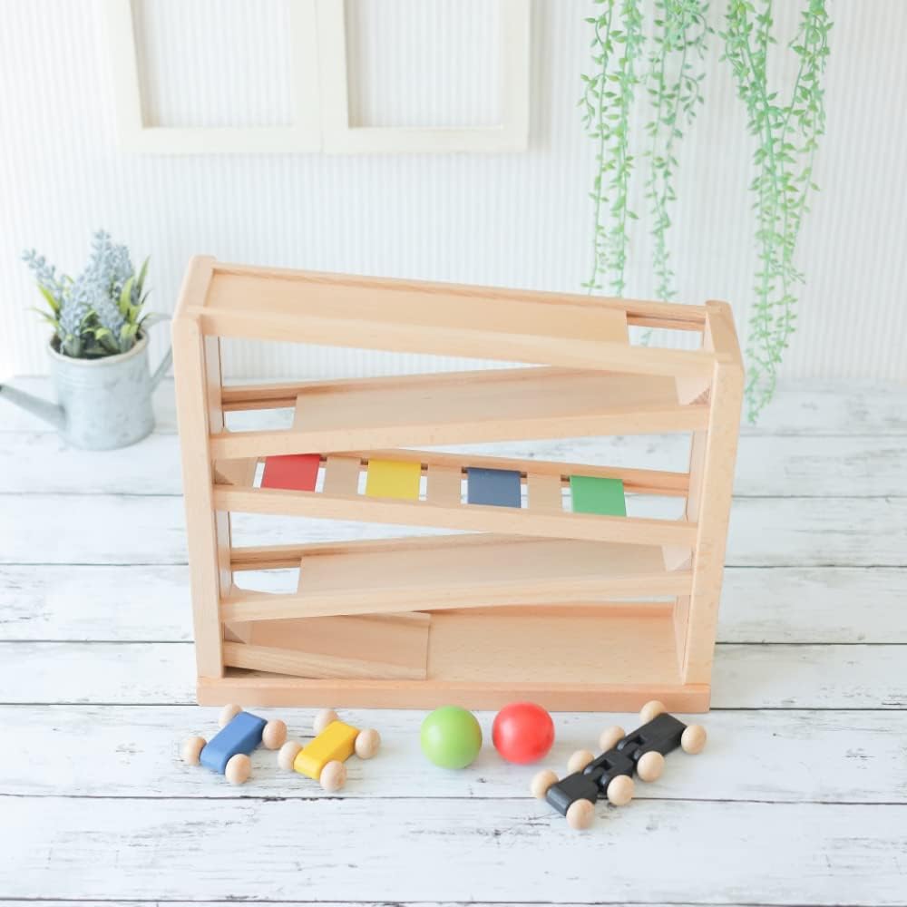 木製おもちゃのだいわ 吊橋ミニコースター（ビビットカラー） スロープ おもちゃ プレゼント スロープトイ 木のおもちゃ 男の子 女の子 動くおもちゃ 車 走る車 コースター 木製 木製おもちゃ ギフト用 クリスマス 誕生日