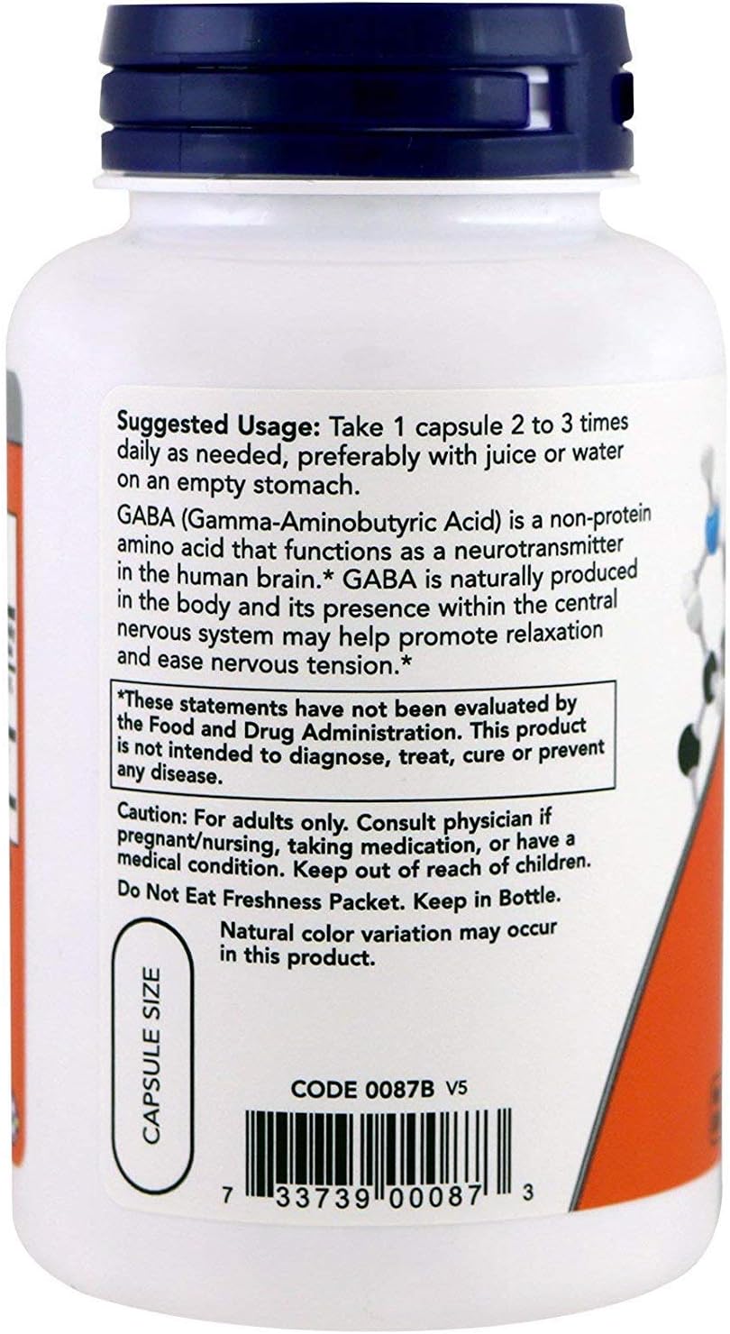 NOW Foods, GABA Gamma Aminobutyric Acid, 500 mg, Vegetable Capsules 100 Count [Parallel Import]