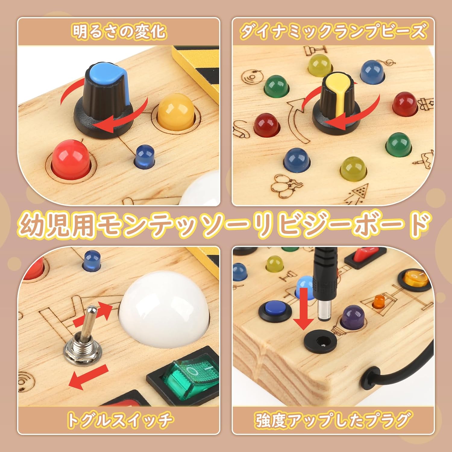 Joyreal Montessori Busy Board Educational Toy, 1 / 2 / 3 Years Old Birthday Gift, Boys, Girls, Educational Toy, LED Toy, Fingertip Education, Early Development