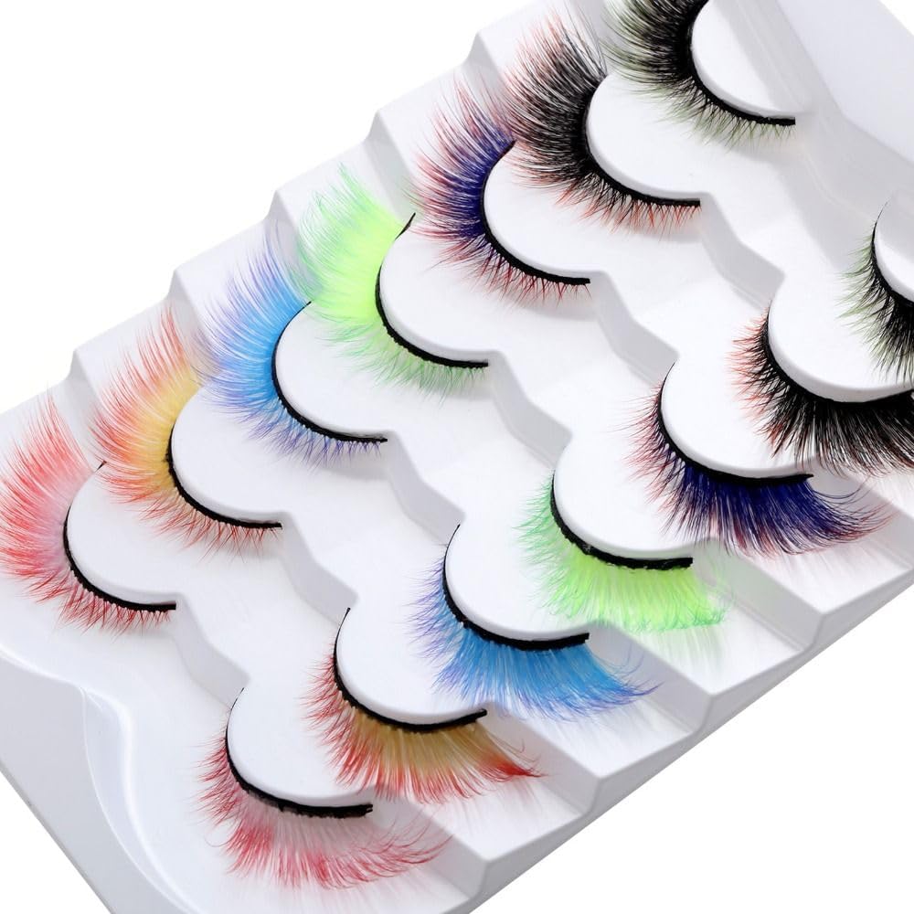 7 Pairs False Eyelashes Color Angel Color Eyelashes Fluffy Eyelashes with Wings Cosplay Makeup Colorful Eyelash Extensions