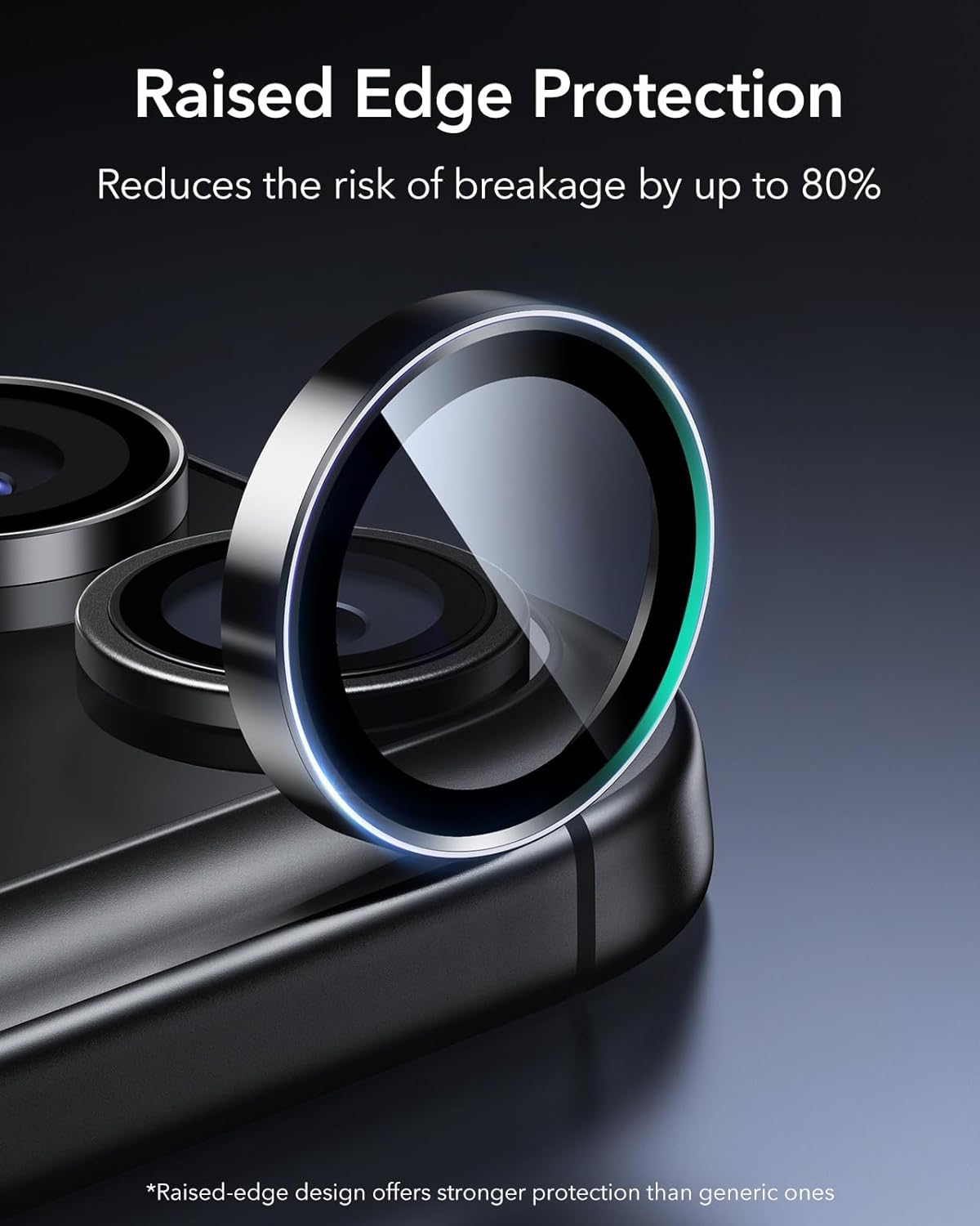 ESR iPhone 15 Pro Max /15 Pro/14 Pro Max /14 Pro Camera Lens Film Standalone Lens Film Scratch Resistant Ultra Thin Aluminum Edge Tempered Glass 1 Pack Black Armorite