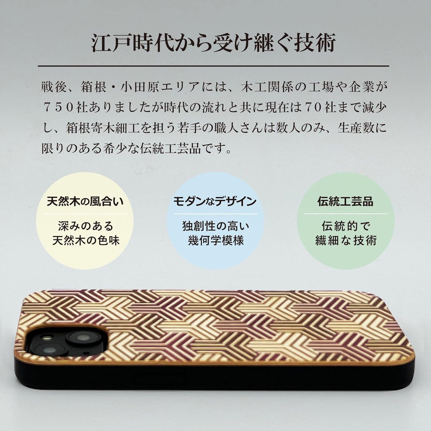 [Rare Production Traditional Craft] Wooden TPU Case, Shockproof, Made in Japan (for iPhone 13, Tortoise Shell (Modern Design))