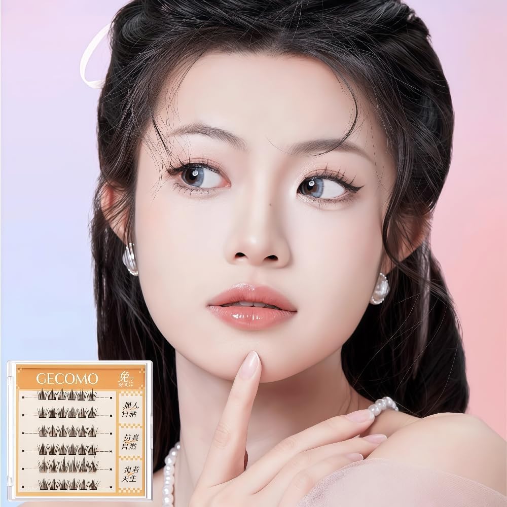 GECOMO (2025 New) No Glue Required False Eyelashes 3D Design Lasting 24 Hours Natural Finish, Repeat Usable With Dedicated Case For Asian Eye, Easy Eyelash Extension, Nonguru, Extra Fine Tip For