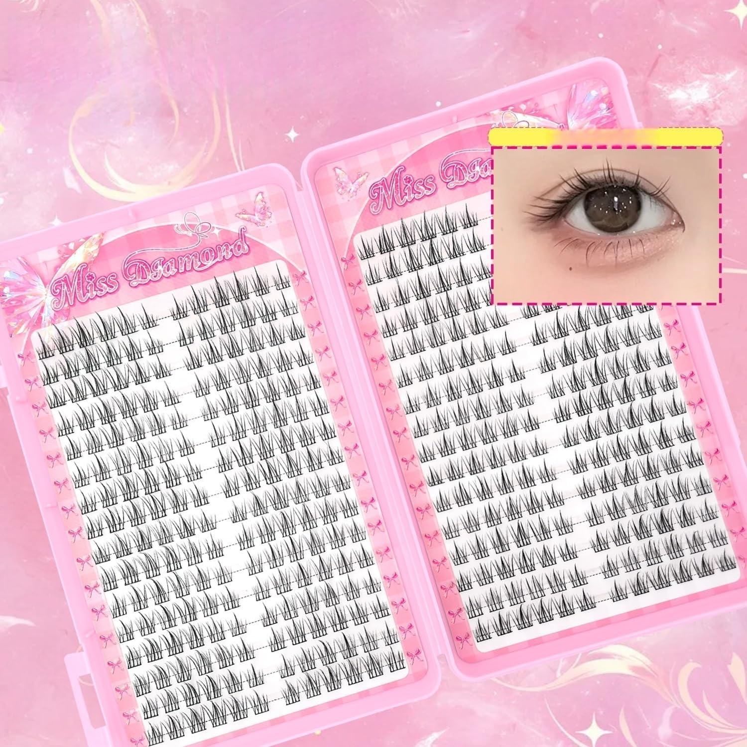 384 Pairs Large Capacity False Eyelashes, Cute, Three-Dimensional, Partial False Eyelashes with Glue, Bunchy, Popular, Beginner, Durable, Eye Makeup, Natural, Lightweight, Comfortable, Travel and
