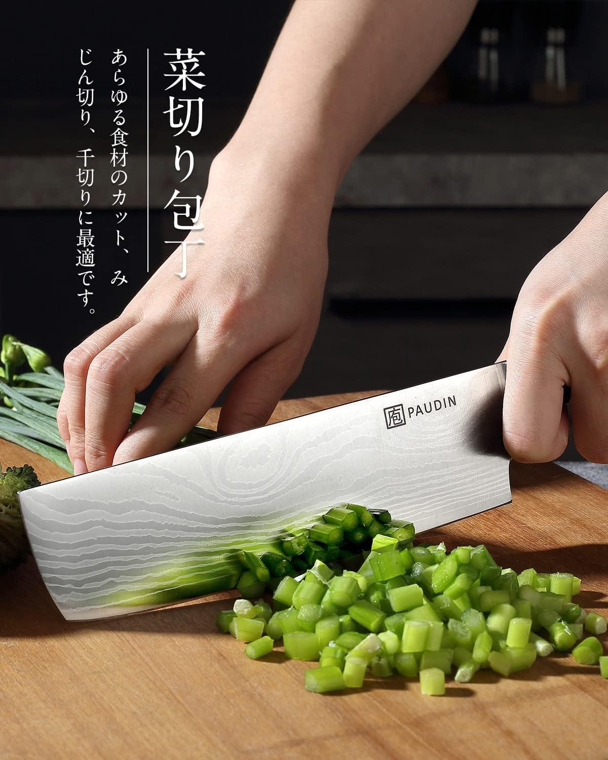 PAUDIN 3-Piece Kitchen Knife Set (Gyuto Katana, Nakiri Knife, Petty Knife) + Kitchen Shears, Disassemble, Cooking Shears, Magnet, Storage Case Included, Dishwasher Safe