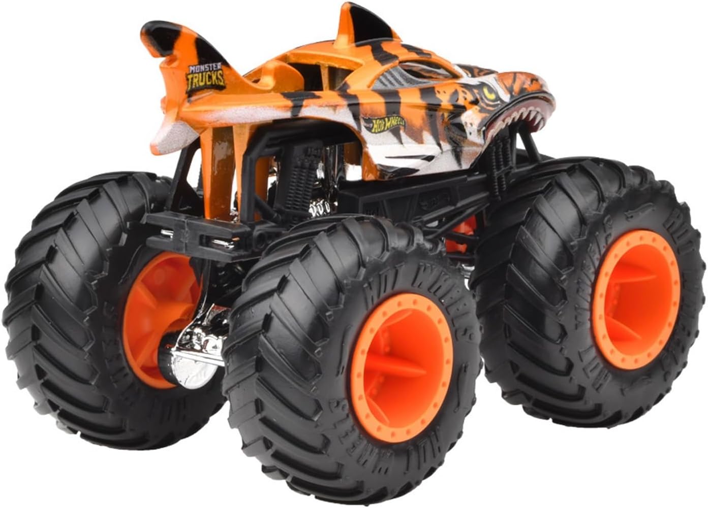 Hot Wheels Monster Truck 1:64 Tiger Shark Ride-On Toy Mini Car, Ages 3 and Up, Orange JGR02