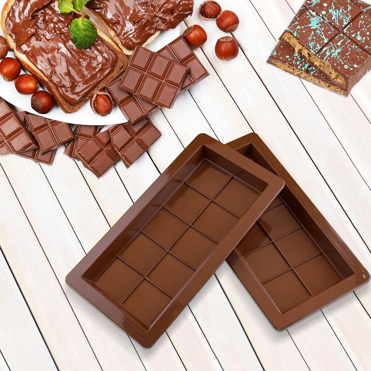Pclife 2PCS Chocolate Molds Silicone Molds Chocolate Baking Pastry Rectangle Food Grade Silicone Molds Chocolate Bar Molds Milk Chocolate Bar Dubai Chocolate Cookie Tools DIY Mold Baking Baking Baking