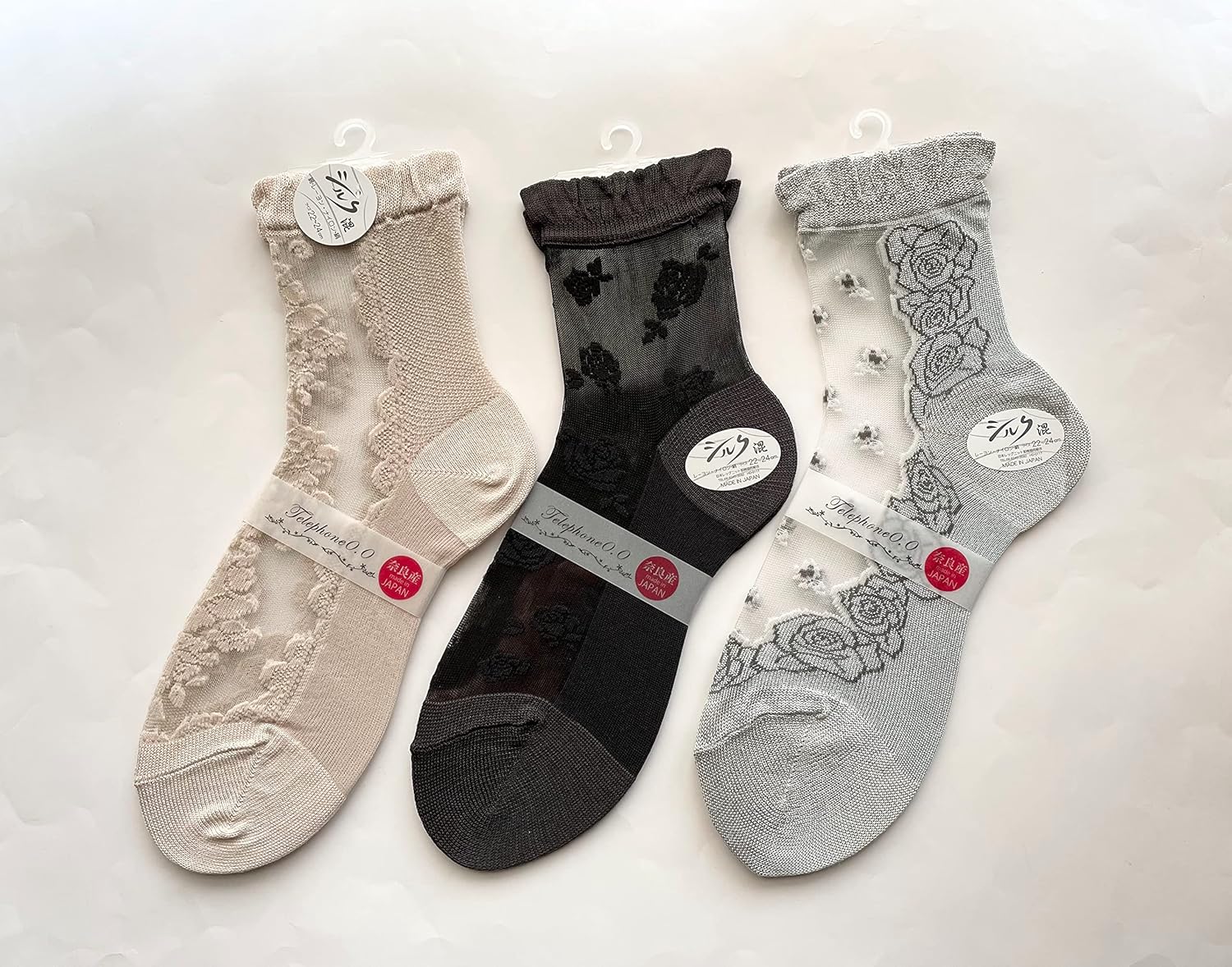 Women's Socks, Made in Japan, For Summer, Cute, See-Through Socks, Silk, Silk Blend, Thin, Stylish, 8.7 - 9.4 inches (22 - 24 cm), Set of 3 Pairs