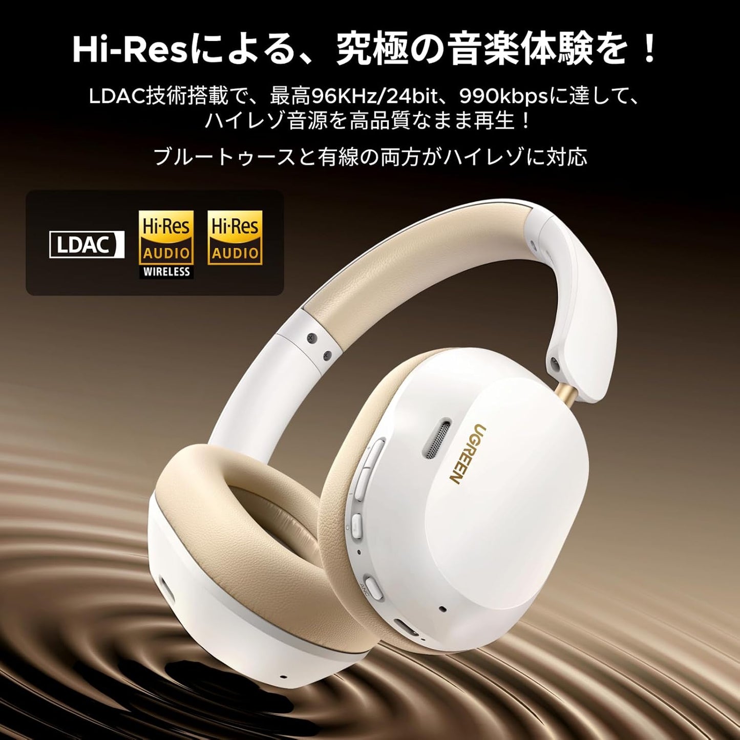 UGREEN Bluetooth Wireless Headphones, Ultra Noise Cancelling, LDAC High Resolution Sound Quality, Bluetooth 5.4, Wired / Wireless, Up to 75 Hours of Music Playback, Multi-Point Compatible, External