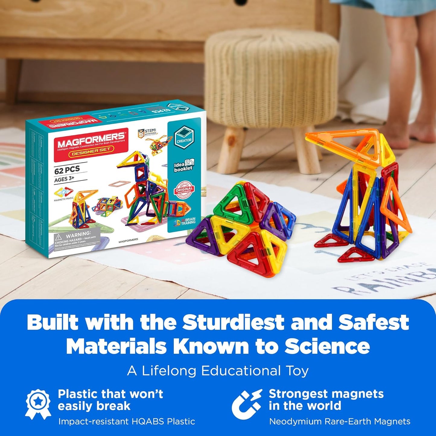 MAGFORMERS 62 Piece Designer Set, Magnetic Blocks, Educational Toy for Creativity