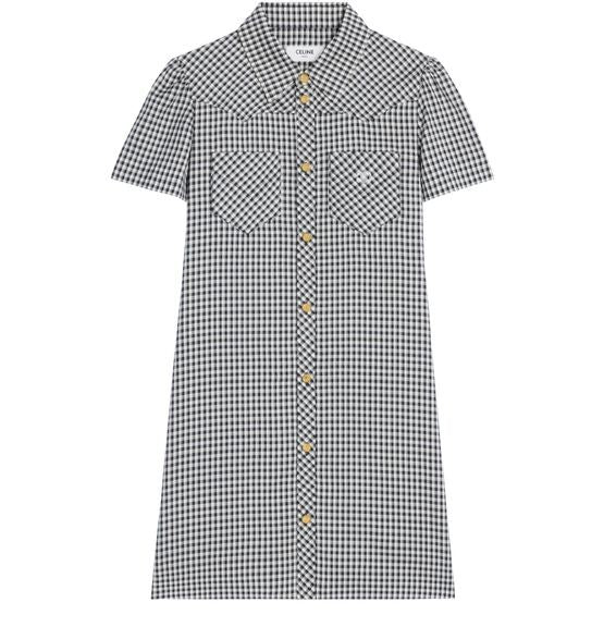 CELINE Mini shirt dress in vichy silk - Image 3