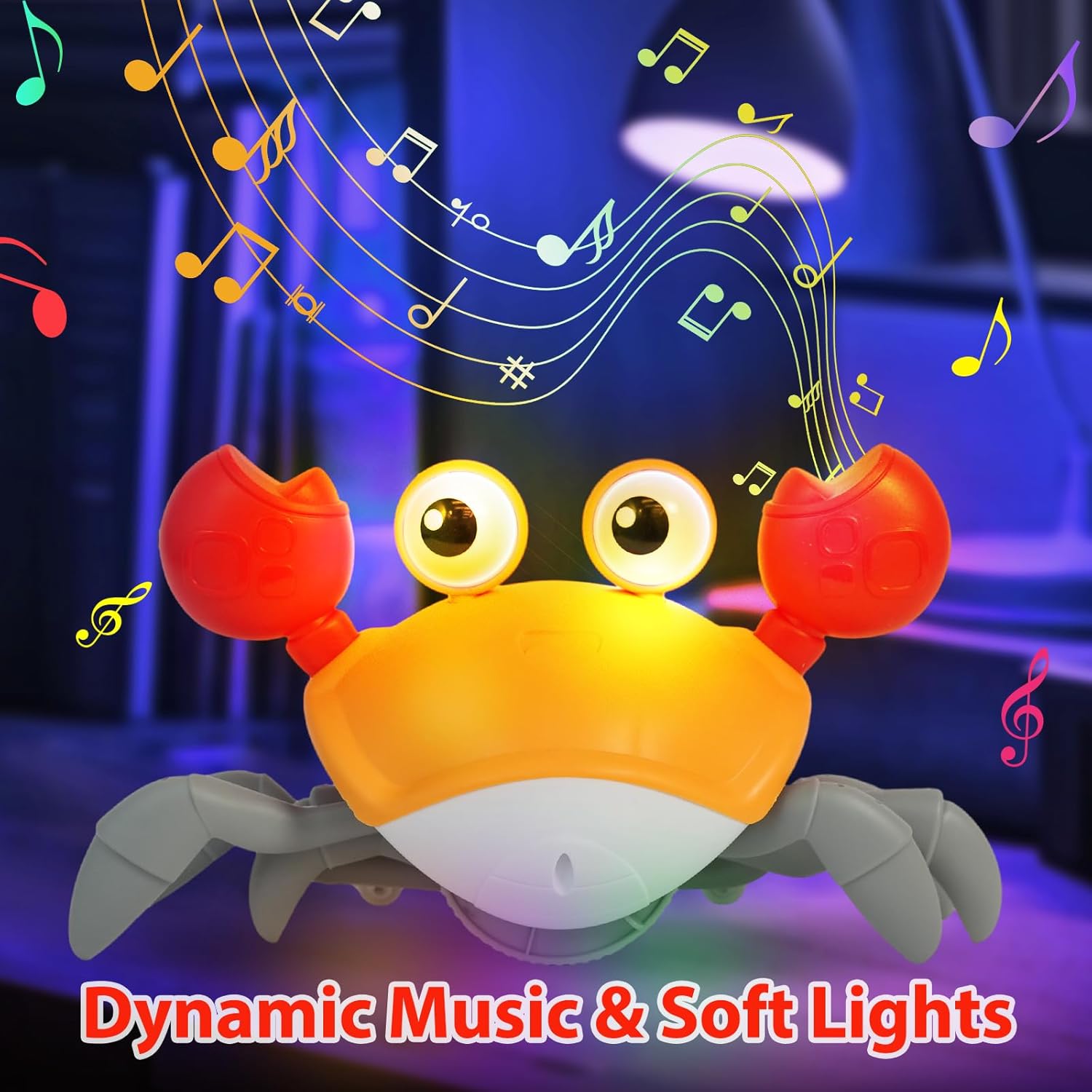 Crawling Crab Toy for Kids with Music, Electronic Light Up Crawling, Automatically Avoiding Obstacles, Moving Toys for Kids, Boys and Girls