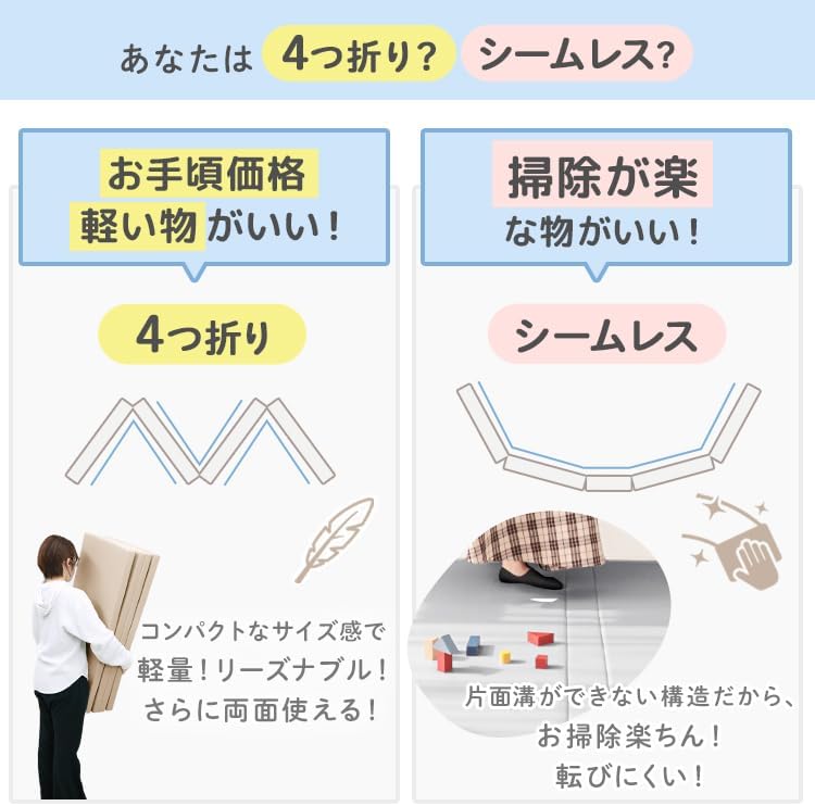 WEIMALL Baby Play Mat, Waterproof, Antibacterial, Foldable, Floor Heating, Soundproofing, Noiseless, Thickness 1.6 inches (4 cm), Non-formal Mat, Cushion, Training, Baby Shower