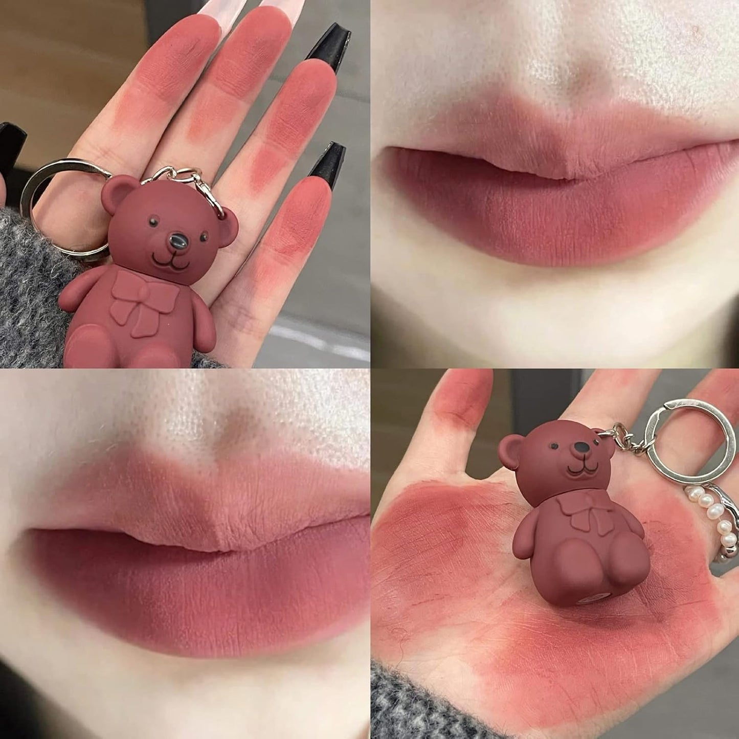SNS Popular Bear Key Holder Lipstick Lip Glaze Lip Gloss 0.07 oz (1.9 g) 03# Hualin Sweet Zombo (Gentle)