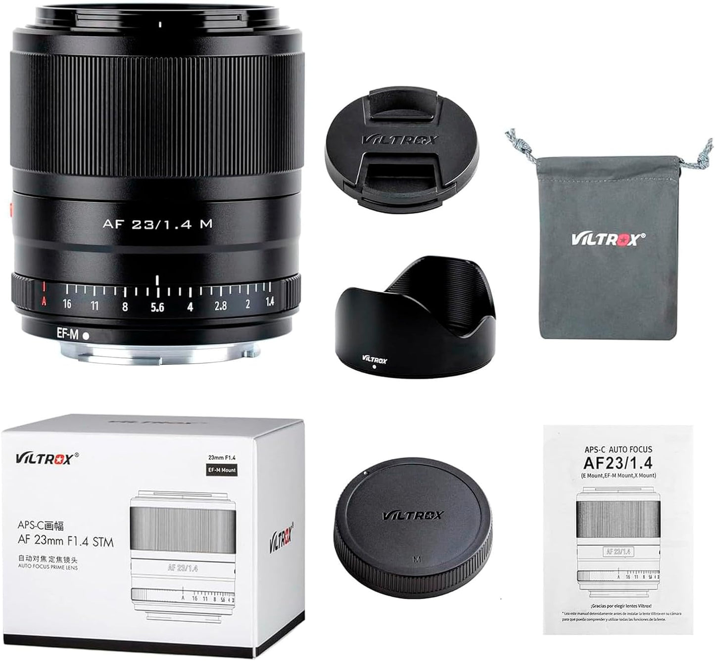 VILTROX 23mm F1.4 EOSM APS-C STM Autofocus Lens for Canon EOS-M Mount Camera M10 M100 M200 M3 M5 M50 M50II M6 M6II with 52mm Lens Filter