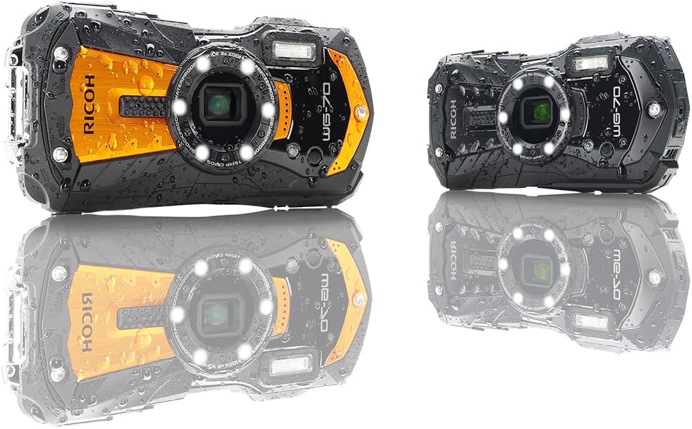 RICOH WG-70 03866 Waterproof Digital Camera, Waterproof to 45.9 Feet (14 m) (2 Hours Continuous), 5.2 Foot (1.6 m) Drop Impact Resistance, Cold Resistant to 14 °F (-10 °C), CALS Mode, Rugged, Black