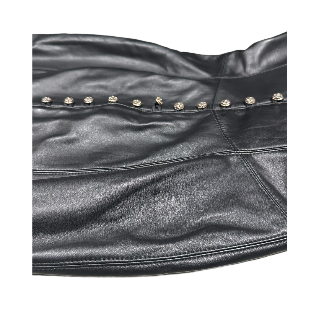 CHROME HEARTS 'BLACK' MULTIBUTTON STRAPLESS LEATHER DRESS