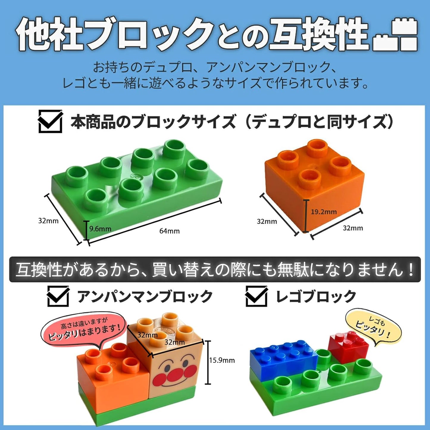 【Parts Add-on】 Large Set Regular Colors (Random 500g 90 Pieces Equivalent) High Cost Performance Duplo Compatible Classic Blocks Anpanman Blocks Compatible Sunwards (Regular Colors (Random 500g 90