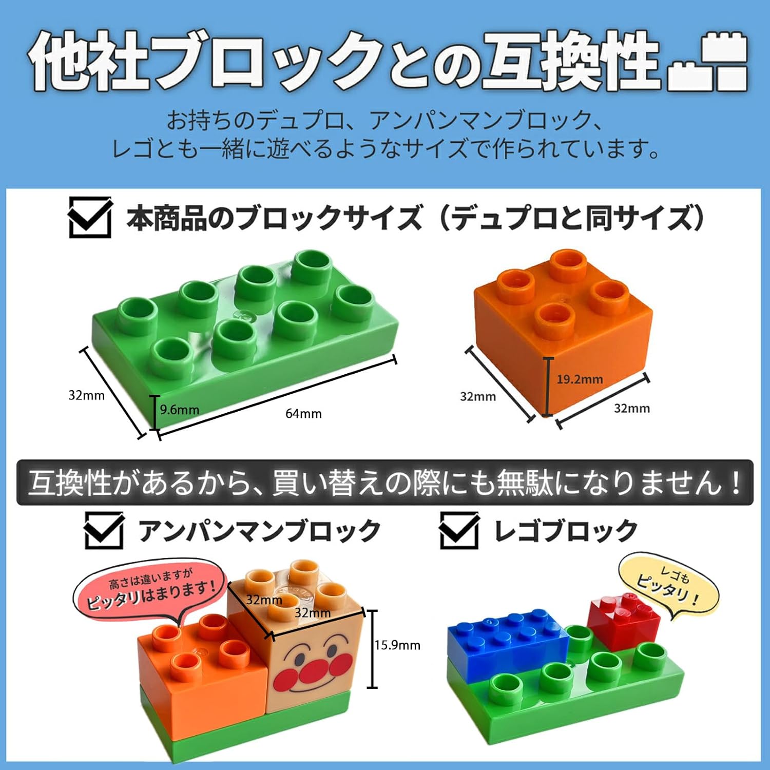 【Parts Add-on】 Large Set Regular Colors (Random 500g 90 Pieces Equivalent) High Cost Performance Duplo Compatible Classic Blocks Anpanman Blocks Compatible Sunwards (Regular Colors (Random 500g 90